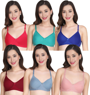 Liigne Women Everyday Padded Bra (Pack Of 6) for T-Shirt Saree Dress Sports Garment Women Full Coverage Lightly Padded Bra(Pink)