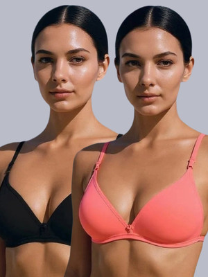 Eden EDEN302BLACKTOMATO Women T-Shirt Non Padded Bra(Black, Orange)