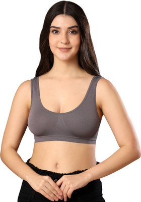 Paavki Women's Stretchable Hosiery Non-Padded Wired Free Full Coverage Sports Air Bra Women Sports Non Padded Bra(Grey)
