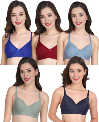 Liigne Women Everyday Non Padded Bra (Pack Of 5) for T-Shirt Saree Dress Sports Garment Women T-Shirt Non Padded Bra(Blue)