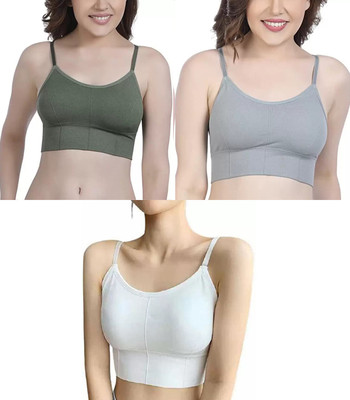 Shophousses Women's Cotton Lightly Padded Pull On Sport Bra For Everyday Wear Women Everyday Lightly Padded Bra(Green, Grey, White)