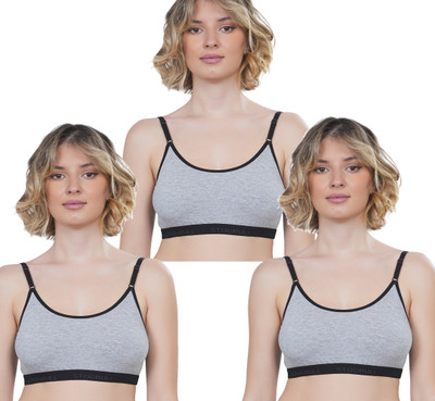 STOGBULL Cotton Lycra Sports Bra pack of 3 for Gym, Yoga, Running Workout and Daily use Women Sports Non Padded Bra(Black, Grey)