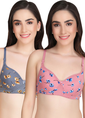 Liigne Women Full Coverage Lightly Padded Bra(Grey, Pink)