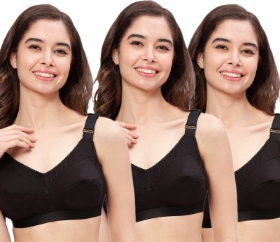 Shadydarks Cotton Non-Padded Wire Free Full-Coverage Bra, Pack of 3 Women Full Coverage Non Padded Bra(Black)