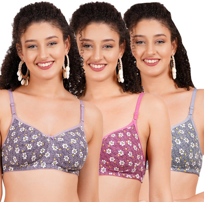 FigureFit HunnyMould Women T-Shirt Non Padded Bra(Purple, Pink, Grey)