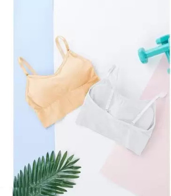 VHWORLD Women Cami Bra Lightly Padded Bra(White, Beige)