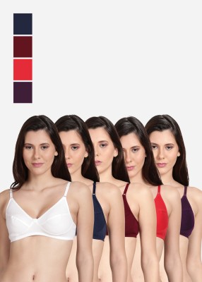 Shyle Shyle Non Padded Seamed Casual Bra-Multicolor(Pack of 5) Women Everyday Non Padded Bra(Maroon, Dark Blue, Red, White, Purple)