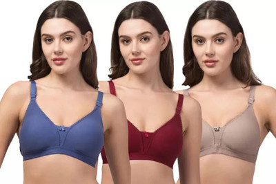 Velvawear Women Full Coverage Non Padded Bra(Blue, Maroon, Beige)