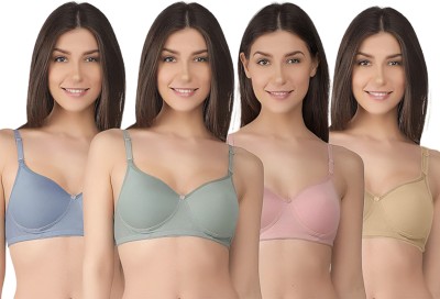 KOMLI Komli Seamless Medium Padded Full Coverage Cotton Rich Padded T-Shirt Bra Women T-Shirt Lightly Padded Bra(Multicolor)