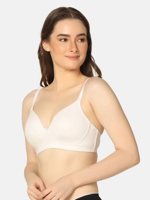 Curvy Love Seamless Tshirt Women T-Shirt Lightly Padded Bra(White)