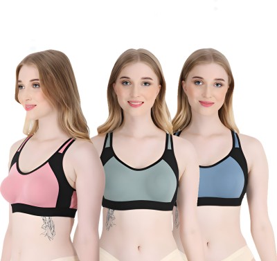 ASHMIRAS pack of 3 Women Sports Non Padded Bra(Pink, Blue, Green)