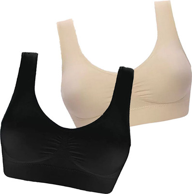 zoxen Women Sports Non Padded Bra(Beige, Black)