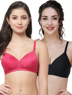 COLLEGE GIRL Hellopad ComboPO2 Women T-Shirt Lightly Padded Bra(Pink, Black)