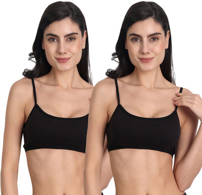 Aimly Women's Cotton Non-Padded Full Coverage Sports Bra Pack of 2 Women Sports Non Padded Bra(Black)