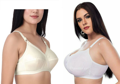 Buyfit Cross Fit Plus Size Bra 32-44 Women Full Coverage Non Padded Bra(Beige, White)