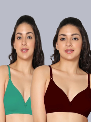Eden EDEN02GREENMAROON Women T-Shirt Non Padded Bra(Green, Maroon)