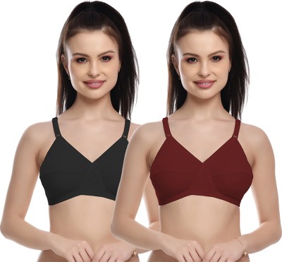 FIMS Women Everyday Non Padded Bra(Black, Maroon)