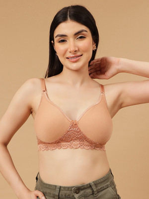 Clovia Lightly Padded Non-Wired Full Coverage Spacer Cup T-Shirt Bra Women Everyday Lightly Padded Bra(Beige)