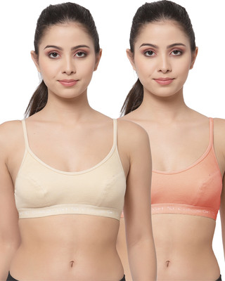 COLLEGE GIRL SB08 Women Sports Non Padded Bra(Beige, Orange)