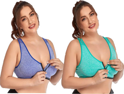 Wave Fashion Women Sports Lightly Padded Bra(Blue, Light Green)
