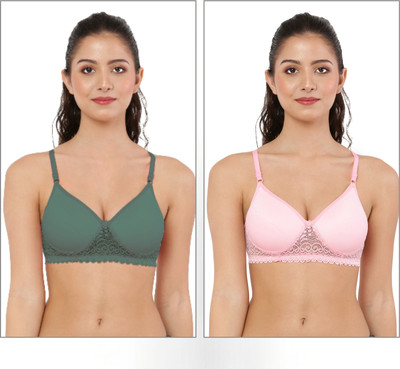 Havenhues Women Cami Bra Lightly Padded Bra(Green, Pink)