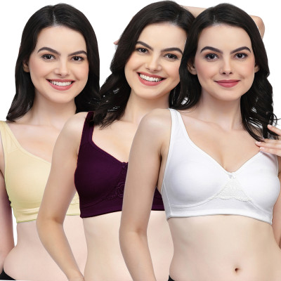 COLLEGE GIRL CG1214 Double Layered Women T-Shirt Non Padded Bra(White, Purple, Beige)