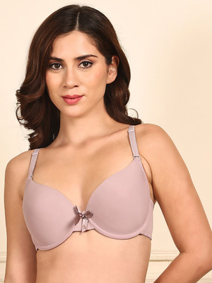 PrettyCat PrettyCat Women Lightly Padded Underwire Plunge Bra With Bow Women Plunge Lightly Padded Bra(Purple)