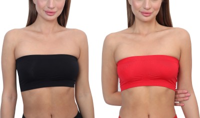 Glamoras Women Bandeau/Tube Non Padded Bra(Black, Red)