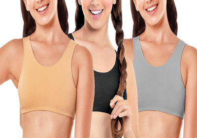 BRAAFEE Pack of 3 Girls Stretchable Cotton sports non padded seamless sports gym bra Girls Sports Non Padded Bra(Multicolor)