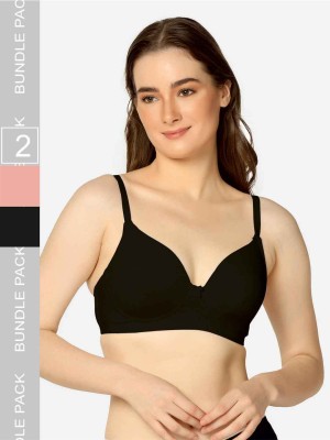 Curvy Love T-Shirt Women T-Shirt Lightly Padded Bra(Pink, Black)