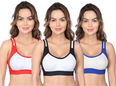 Freshlook Non Padded Full Coverage Sports Bra Women Sports Non Padded Bra(Black, Blue, Red)