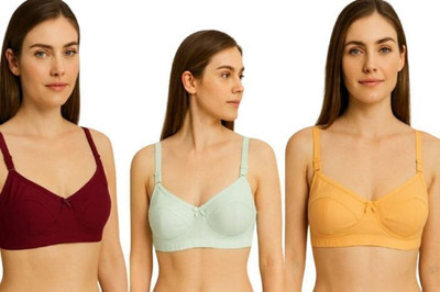 Ridhipaa Pack of 3 Women Full Coverage Non Padded Bra (Brown, Yellow, Pink) Women Full Coverage Non Padded Bra(Beige, Yellow, Pink)