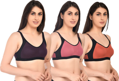 ASHMIRAS Pack of 3 Women Sports Non Padded Bra(Orange, Pink, Purple)
