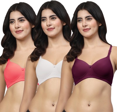 LILY Dapyklis Women T-Shirt Lightly Padded Bra(Pink, White, Purple)