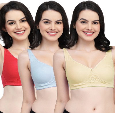 COLLEGE GIRL CG1214 Double Layered Women T-Shirt Non Padded Bra(Beige, Light Blue, Red)