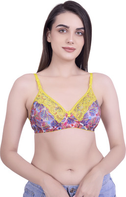 calibra PREMIUM,PRINTED PADDED BRA WITH LACE Women Everyday Heavily Padded Bra(Yellow)