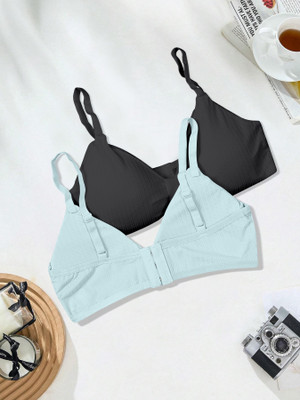 NAGARVEL CREATION D/3337-BLK/SKY-P02-32 Women Push-up Lightly Padded Bra(Black, Light Blue)