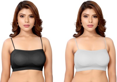 jd fashion Women's Cotton Blend Full Comfortable Havy Padded Chami Bra For Everyday Wear Women Sports Lightly Padded Bra(Black, Grey)