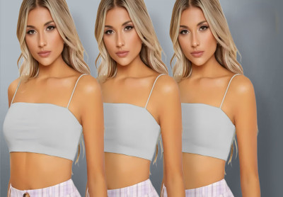 Maitri Pack of 3 Women's Spaghetti Strap Sleeveless Cropped Cami Top Women Everyday Lightly Padded Bra(Grey)