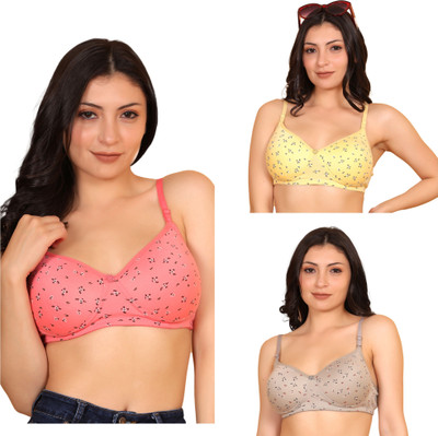 InnerGlow Women’s Cotton Blend Printed Non-Wired Bra | Full Coverage Daily Wear Lingerie Women Everyday Lightly Padded Bra(Multicolor)