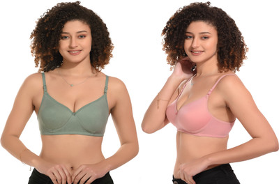 LIFEBEAUTY LIFEBEAUTY EVERYDAY FULL COVERAGE PADDED BRA FOR WOMEN WITH PACK OF 2 COMBO Women Full Coverage Lightly Padded Bra(Green, Pink)