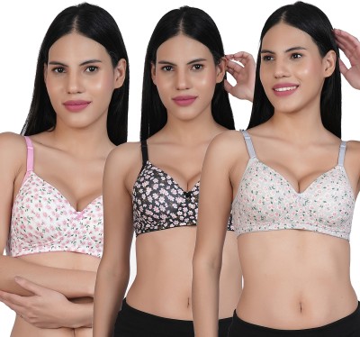 Shyam Sons FLAIR Polypad Women T-Shirt Lightly Padded Bra(Pink, Black, Green)