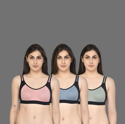 ASHMIRAS Pack of 3 Women Sports Non Padded Bra(Pink, Blue, Green)