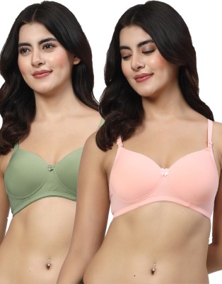 LILY Dapyklis Women T-Shirt Lightly Padded Bra(Green, Pink)