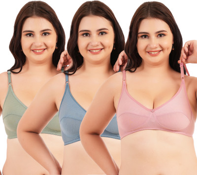 lufiya Women Minimizer Non Padded Bra(Pink, Dark Blue, Dark Green)