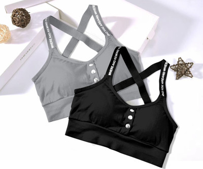 Asgarment cross-gry-blk-02-p02-free Women Sports Lightly Padded Bra(Black, Grey)