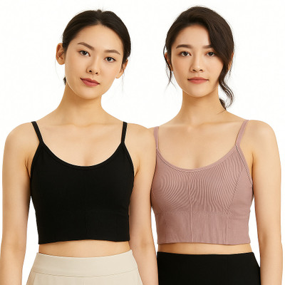 Surinka Women Sports Bras Yoga Gym Bra Women Sports Lightly Padded Bra(Black, Pink)