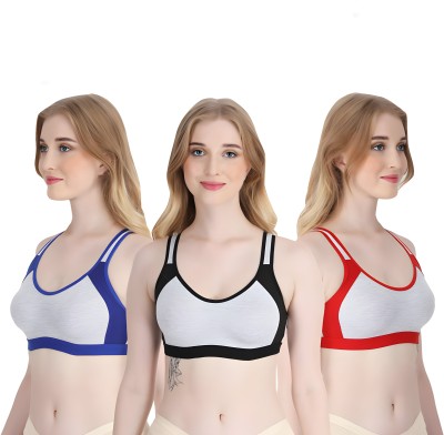 ASHMIRAS pack of 3 sport bra Women Sports Non Padded Bra(Red, Blue, Black)