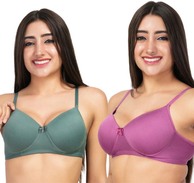 OLDSPISE CAT PADDED BRA Women Full Coverage Lightly Padded Bra(Green, Purple)