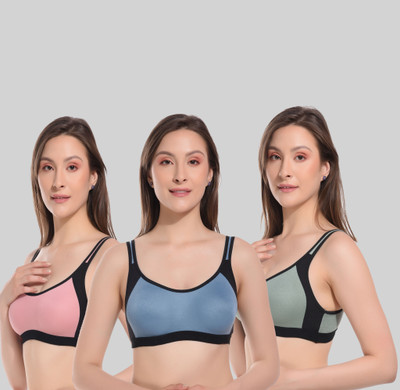 CURVZEX ANAYA Women Sports Non Padded Bra(Pink, Green, Blue)